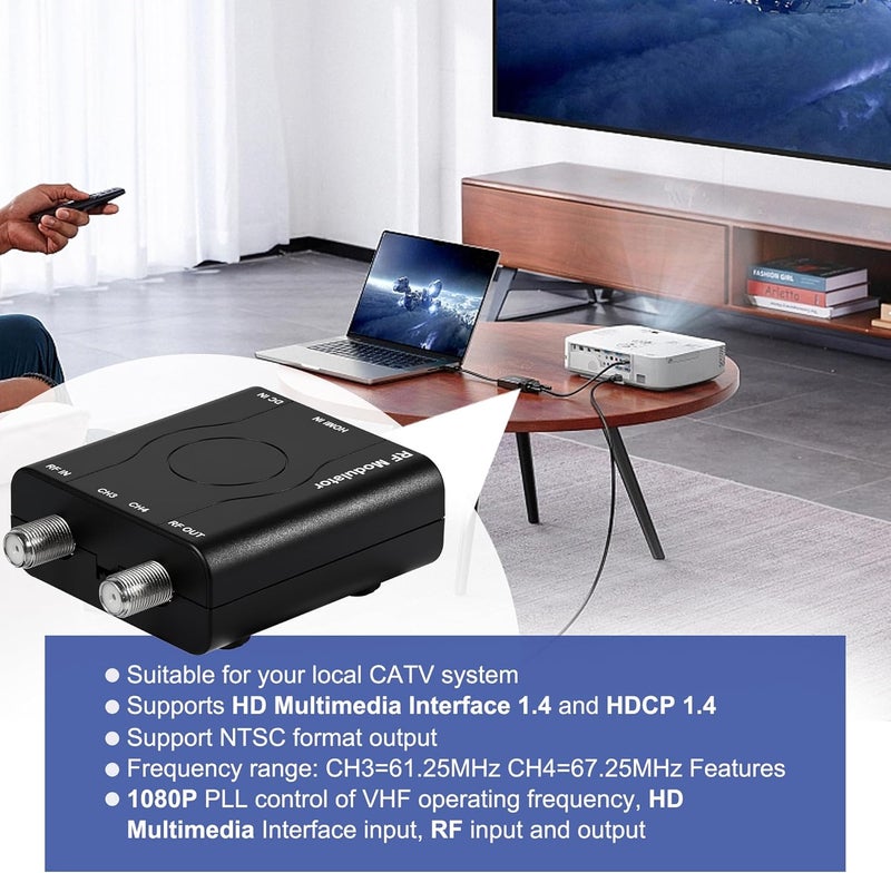 VQP HDMI to RF Modulator, HDM61 VHF HDMI to RF Converter Adapter for TV NTSC Format Output, 1080P PLL Control for Home TV Game Console - Image 3